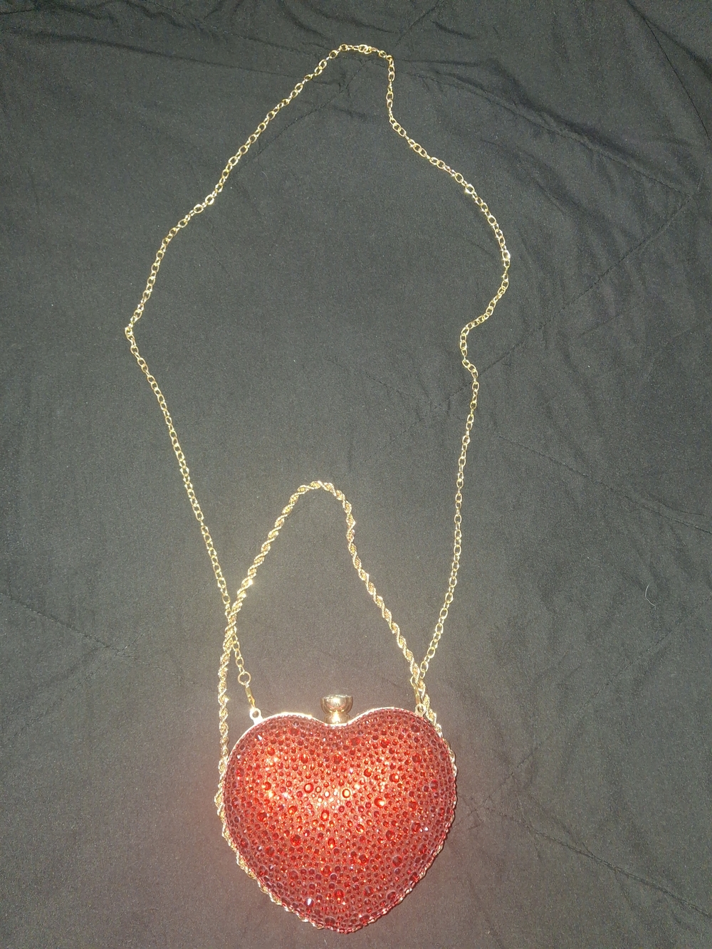 Red Heart Crystal Crossbody Bag - Gold Chain